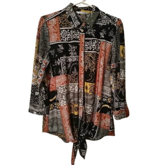 Nygard Patchwork Versatile Button Down Blouse NWOT Size Med - Picture 2 of 5